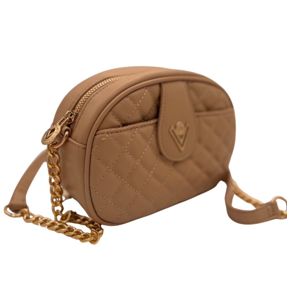 Valentino Orlandi Quilted Tan Crossbody Bag with Gold Chain - Picture 2 of 8